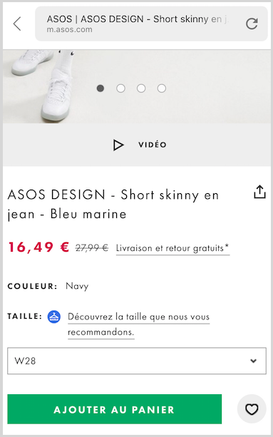 boutons call-to-action Asos avant