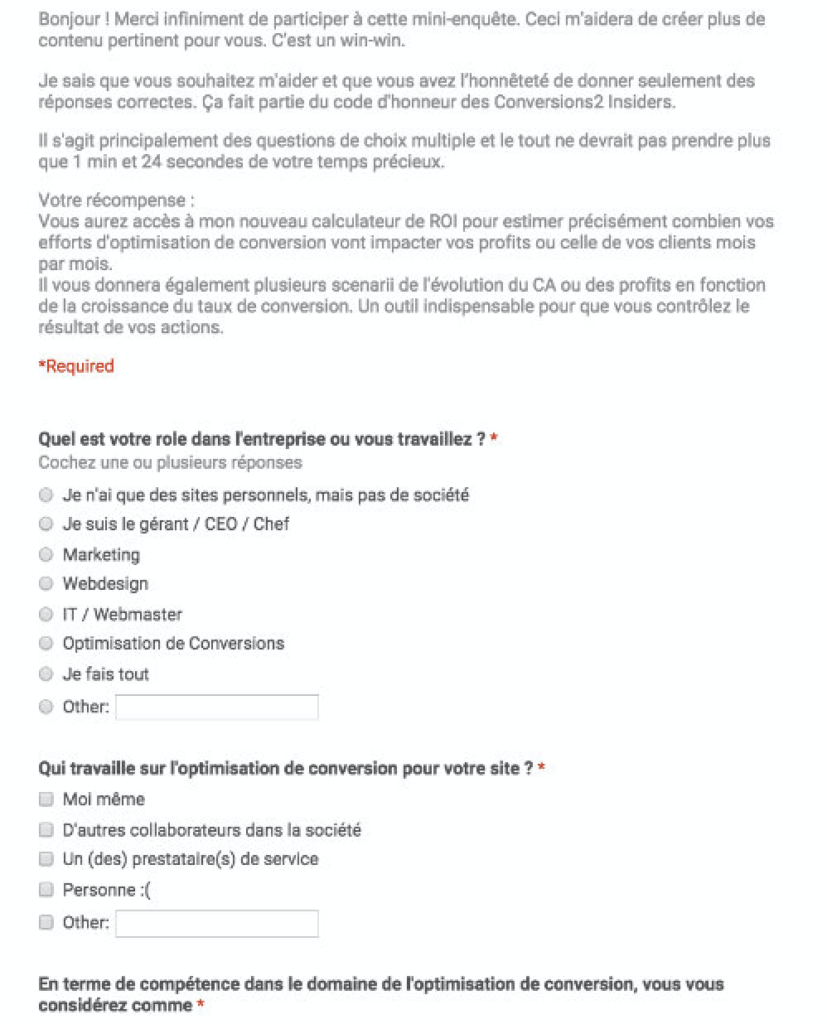 questionnaire - optimiser un site a faible trafic