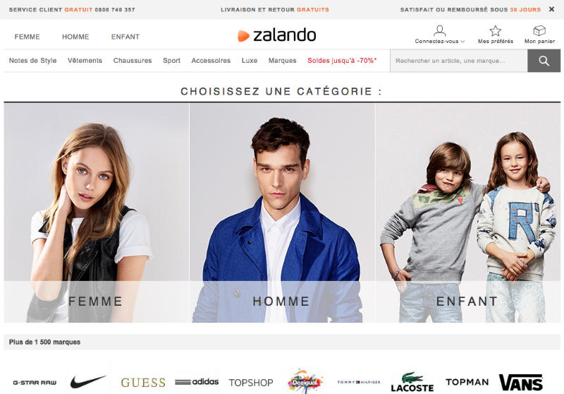 Zalando Homepage - carrousel d'images