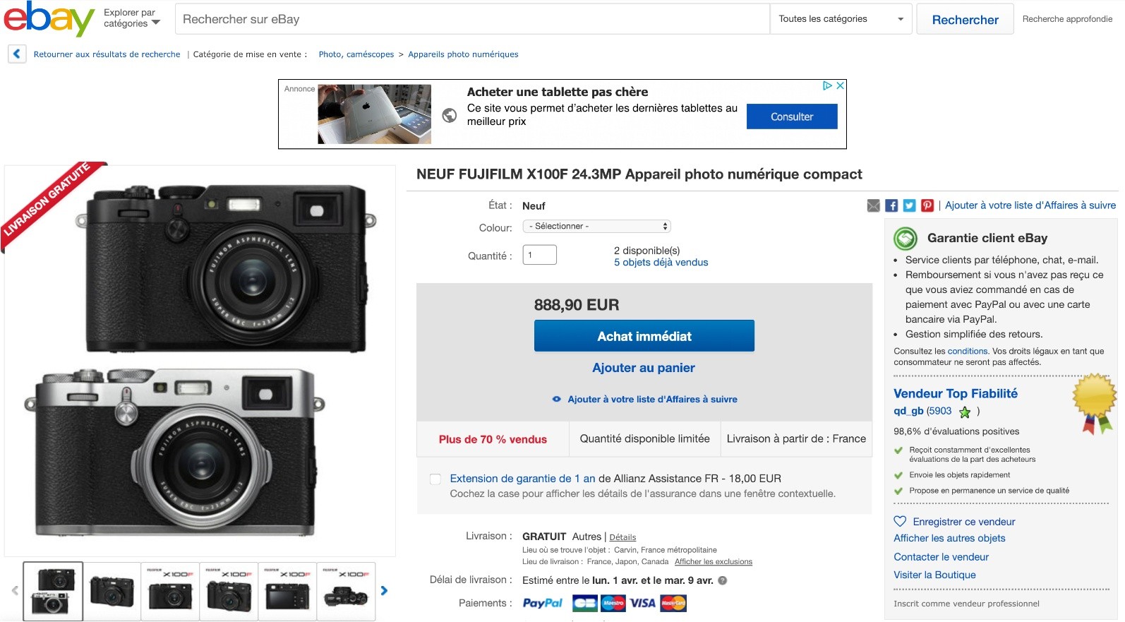 bouton ajouter au panier ebay