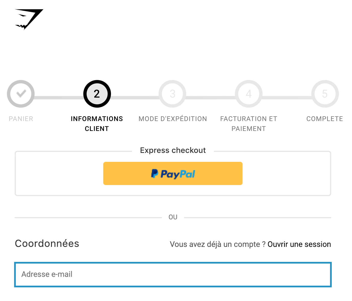 page de paiement de gymshark à optimiser