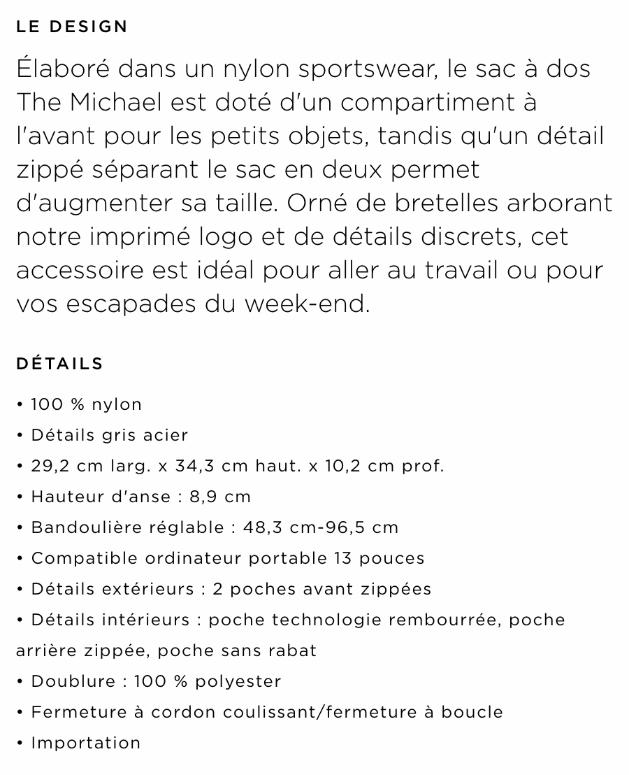 exemple de description de produit par michael kors