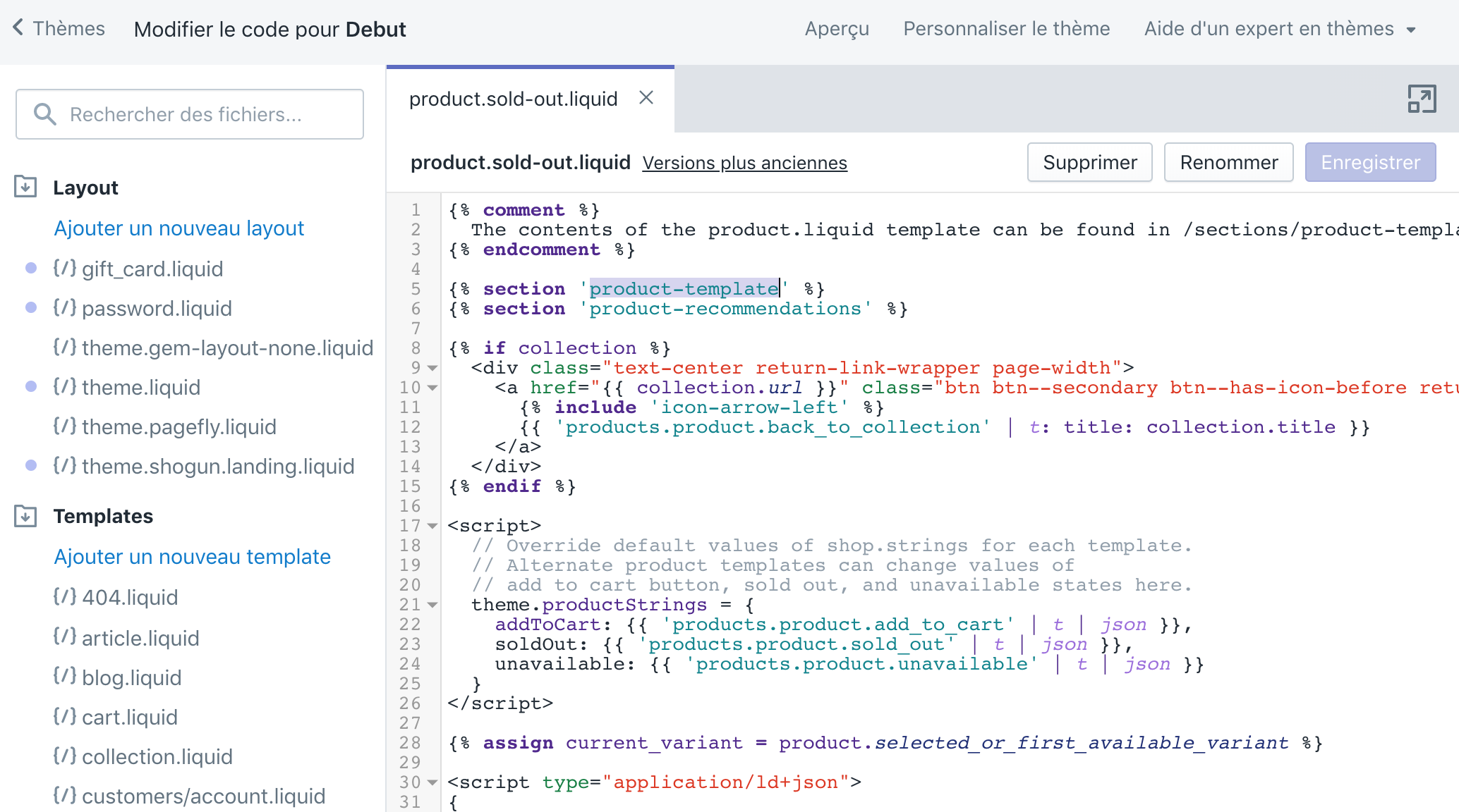 exemple de template avec sections