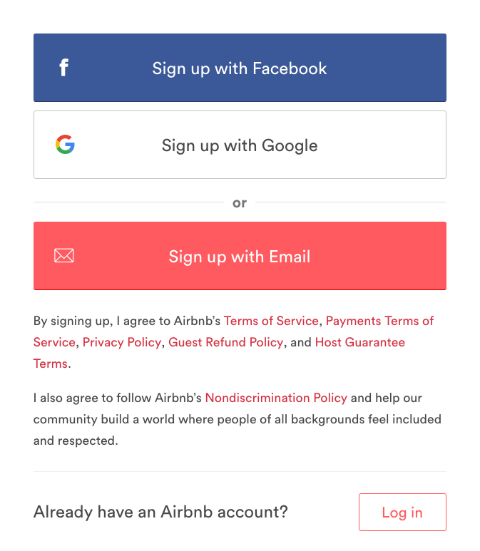 AirBnB signup