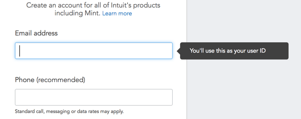 intuit sign-up form