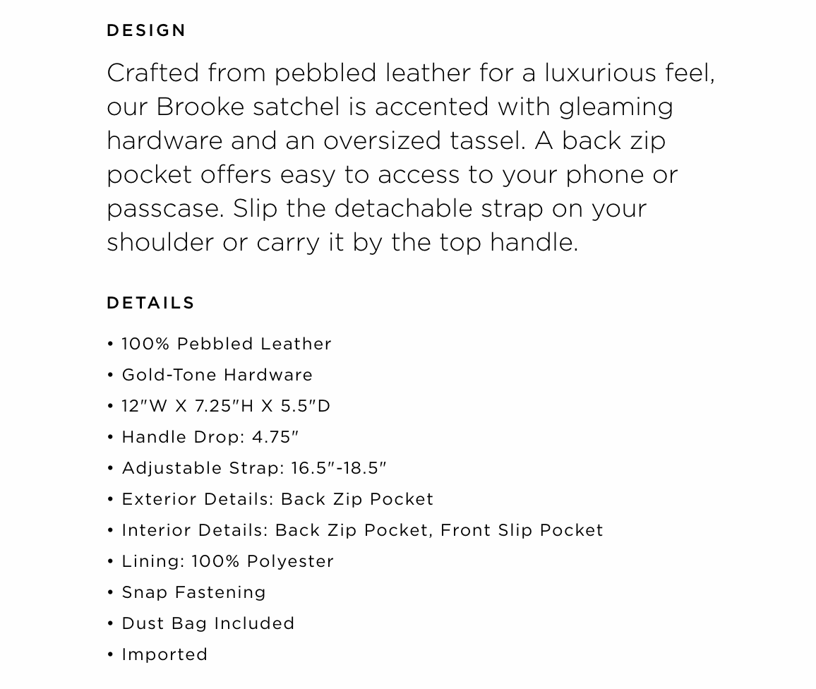 product description example handbag