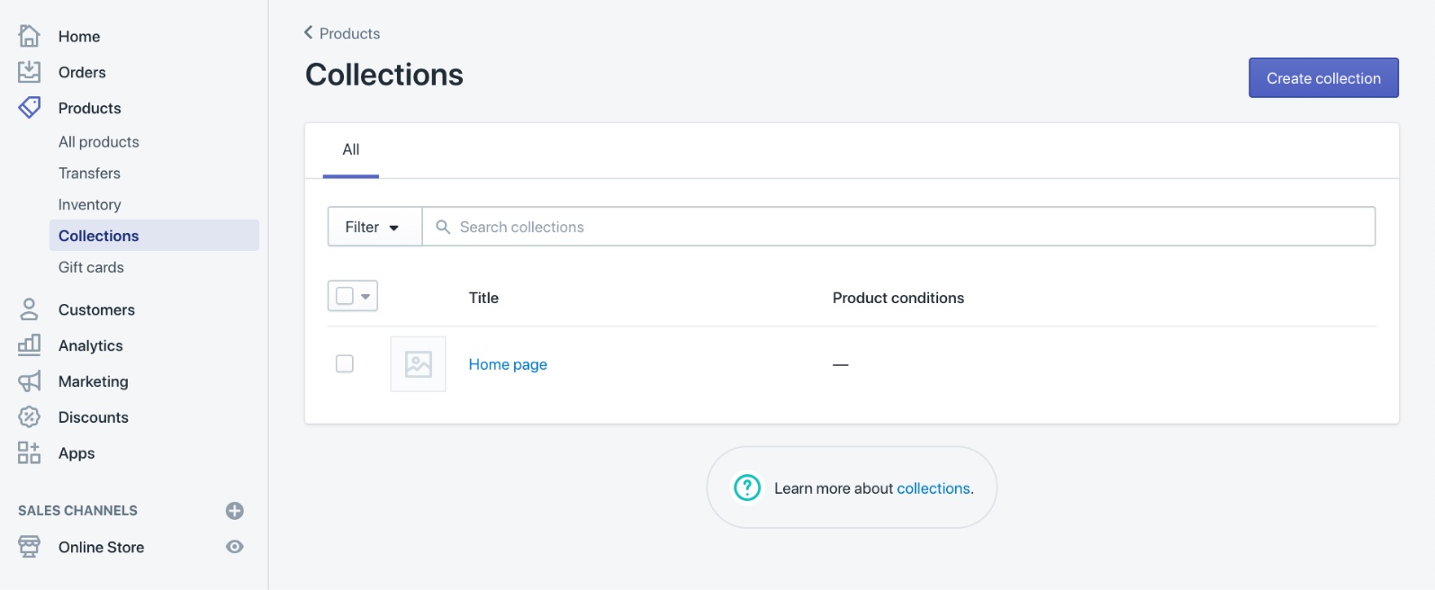 product collection landing page